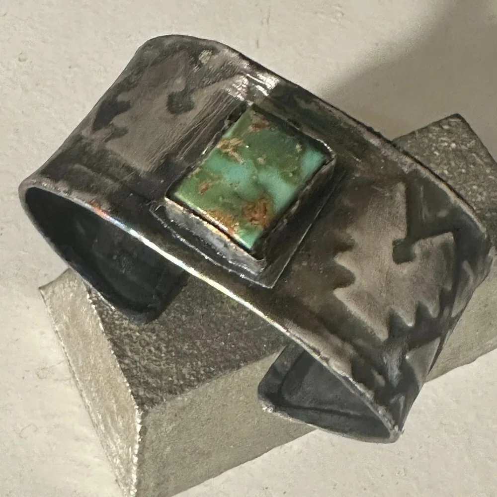 Royston Turquoise Aztec Southwestern Sterling Silver 925 Cuff Bracelet Unisex